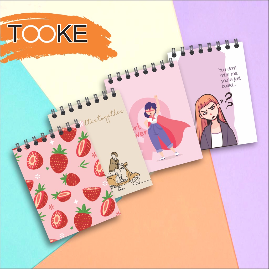 

notebook note book notes book buku catatan diary tulis ring aeshthetic pocket size mini size motif aesthetic bujo isi 50 lbr polos