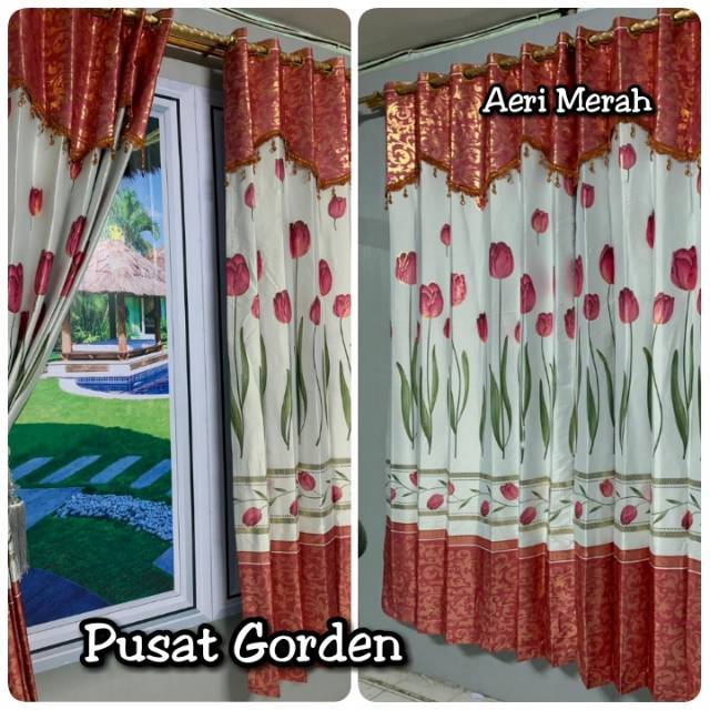 Gorden Bahan Blackout Type Aeri Merah Smokering Poni uk 100X220