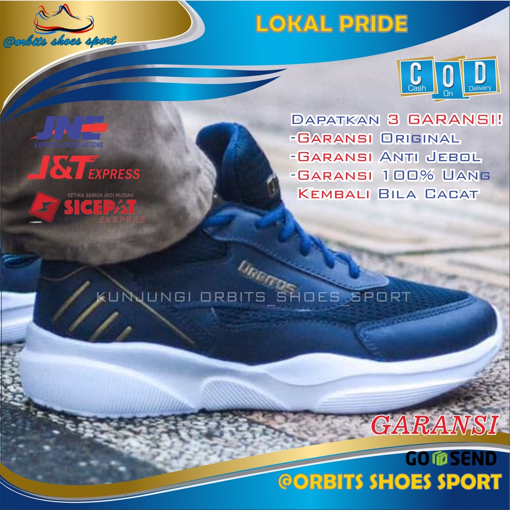 Sepatu Sneakers Joging Lari Olahraga Sport Casual Sekolah Pria Wanita Hitam 100% Original Orbitos
