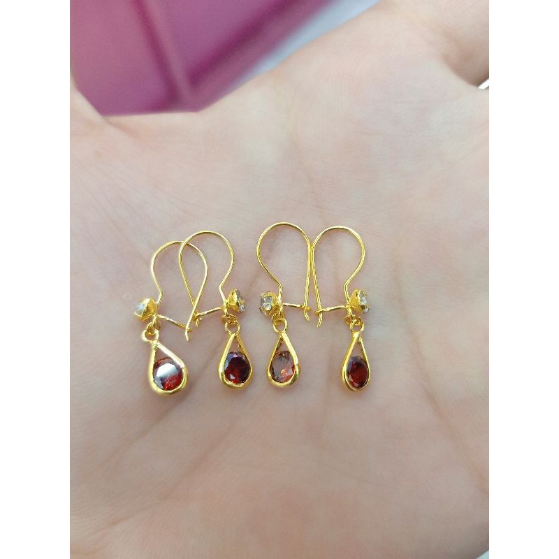 ANTING DEWASA MATA MERAH TUA PERAK 925 LAPIS MAS 24K