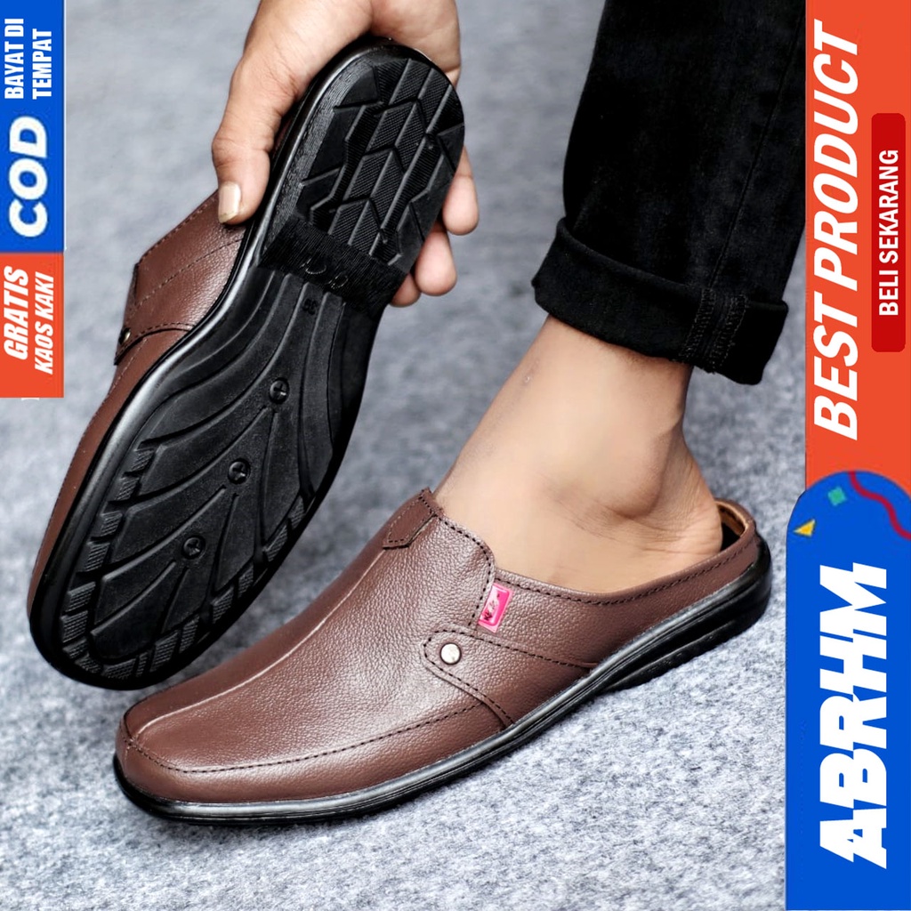 Sepatu Sandal Casual Kulit Asli Bustong Tutong Sendal Slop Original Murah Terbaru Kekinian