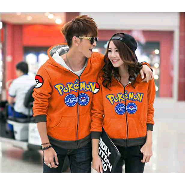 New Couple Jaket Hoodie Pokemon Go Orange Murah
