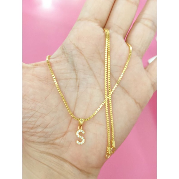 KALUNG MILANO DAN LIONTIN HURUF S PERAK 925 LAPIS EMAS 24K