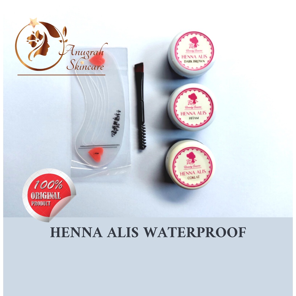 Henna Alis Dark Brown Waterproof Tahan Lama Free Cetakan Alis Dan Kuas Halal (Sasaro)