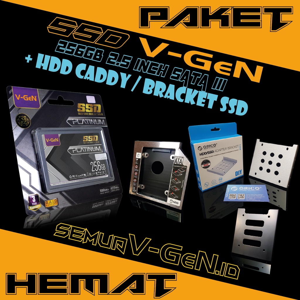 SSD 128GB 256GB 512GB 1TB 2TB VGEN SATA3 120GB 240GB 480GB 960GB 1920GB V-GeN + HDD Caddy / Bracket-256GB