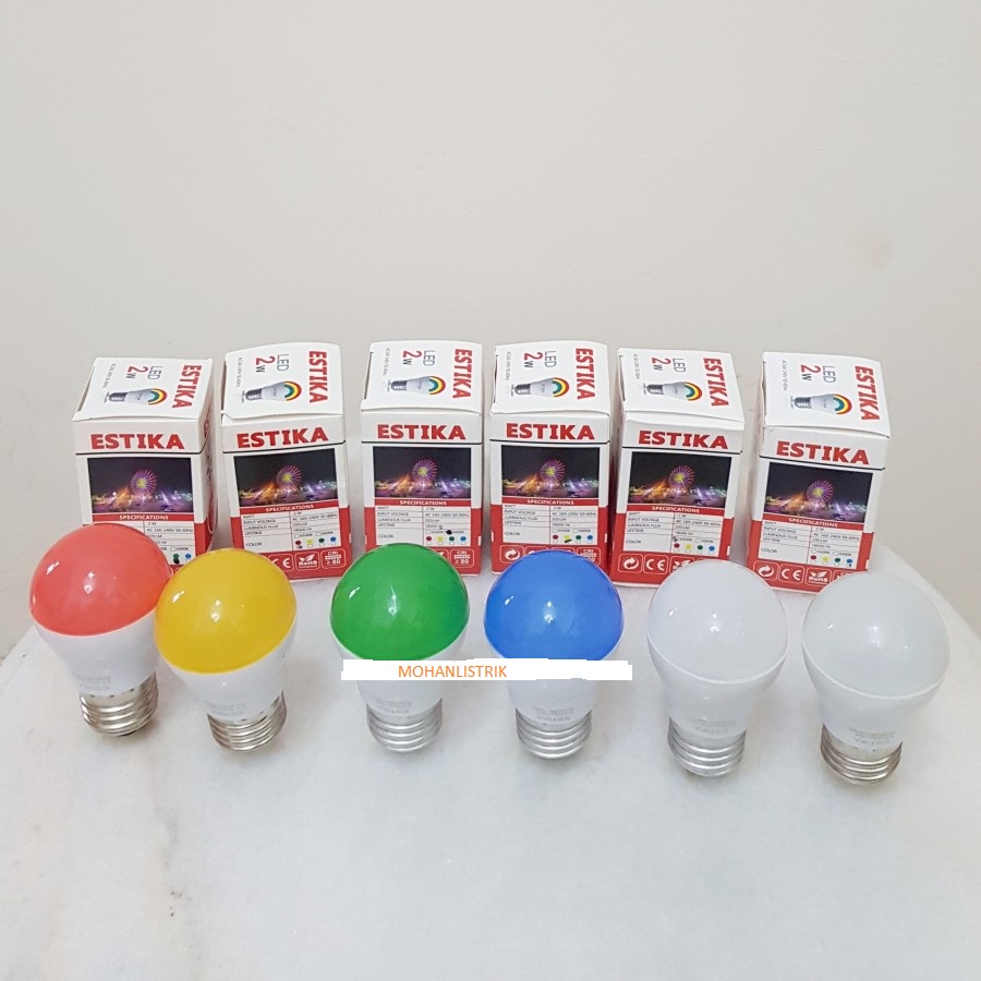 LAMPU ESTIKA LED HIAS CAFE BOHLAM LAMPU TIDUR WARNA WARNI BIRU MERAH KUNING PUTIH WARMWHITE HIJAU SUPER TERANG