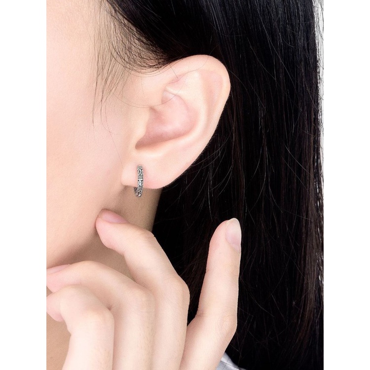 Anting Rantai Tali Rami Bentuk Bulat Bahan Sterling Silver 925 Warna Hitam Gaya Retro Untuk Wanita