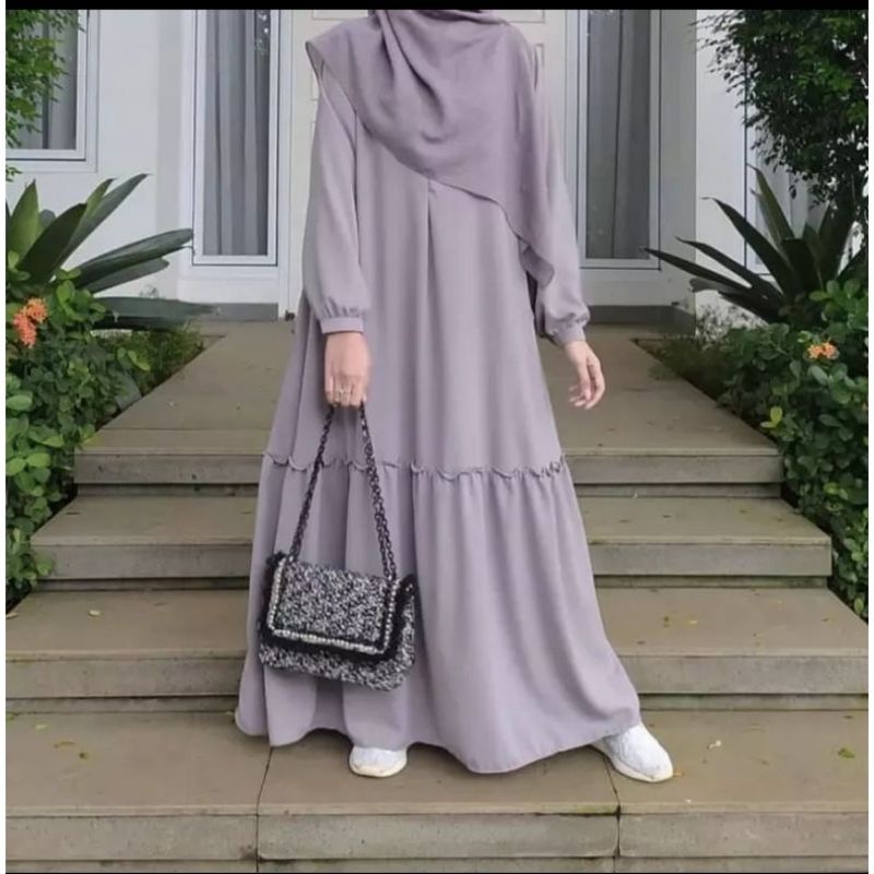 Gamis polos rempel serut dress polos simpel bahan itycrep premium