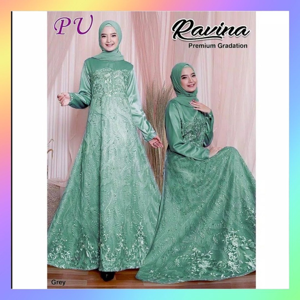 Gamis Ravina - Dress Brukat Tile Remaja Dewasa Wanita - Size M L XL XXL JUMBO - Ready Seragam Pesta