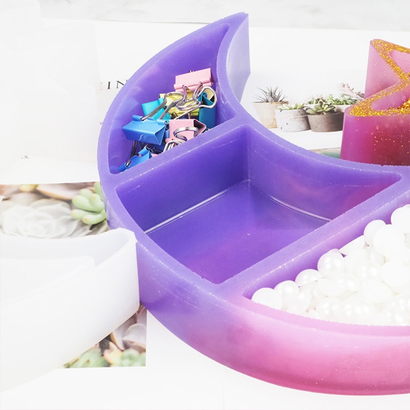 SIY  Large Crescent Moon Tray Resin Mold Moon Star Shelf Crystal Display Tray Jewelry Plate Resin Casting Molds Craft Tools