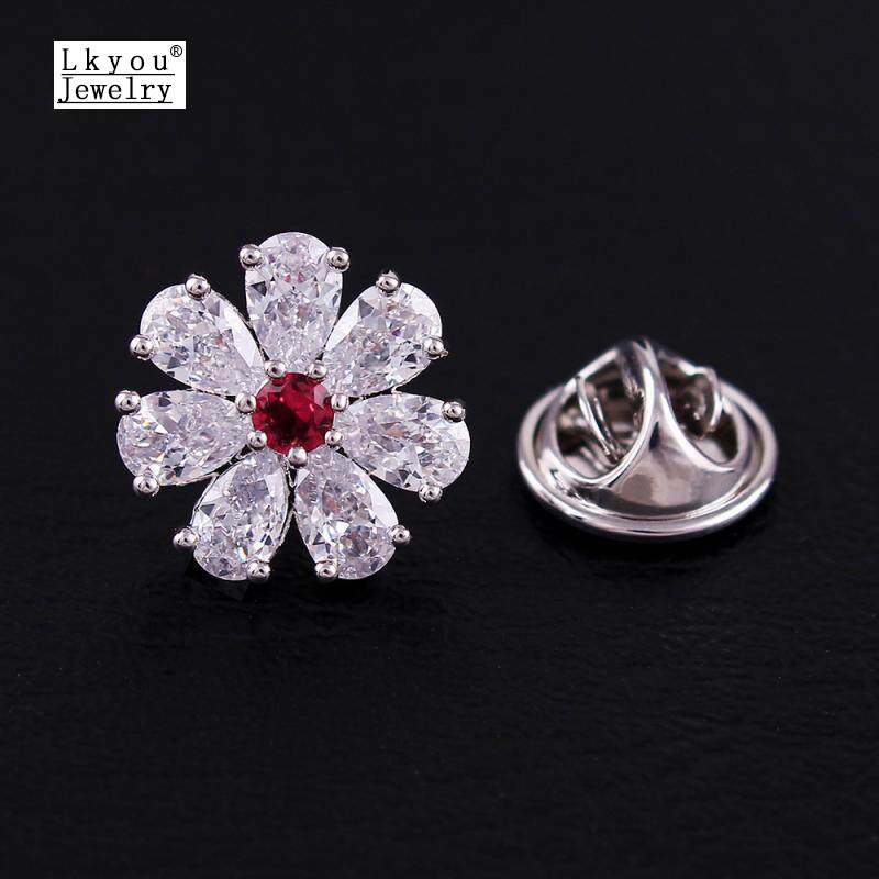 Lkyou Bros Pin Kristal Cubic Zirconia Bentuk Bunga Plum Kecil Aksesoris Wanita