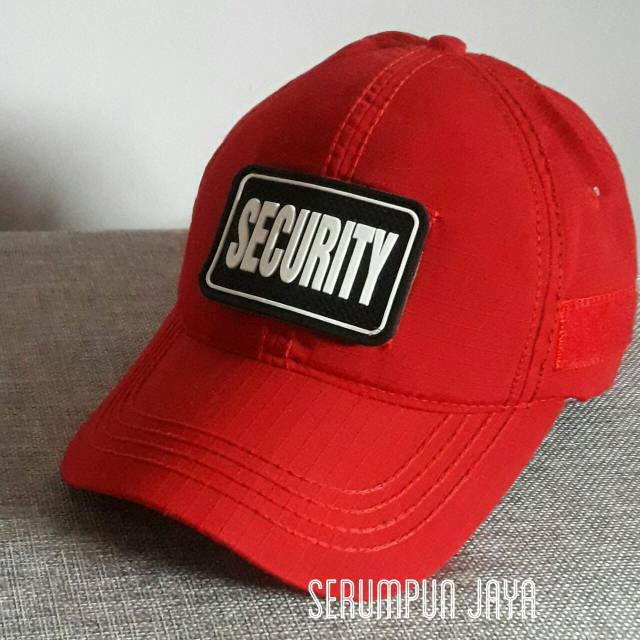 TOPI SECURITY - TOPI SECURITY TULISAN PUTIH VELCRO MERAH