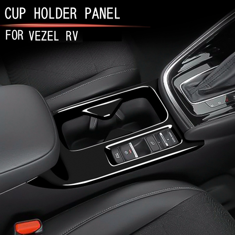 Car Glossy Black Center Console Water Cup Holder Decoration Cover Trim Stickers for Honda HRV HR-V Vezel 2021 2022