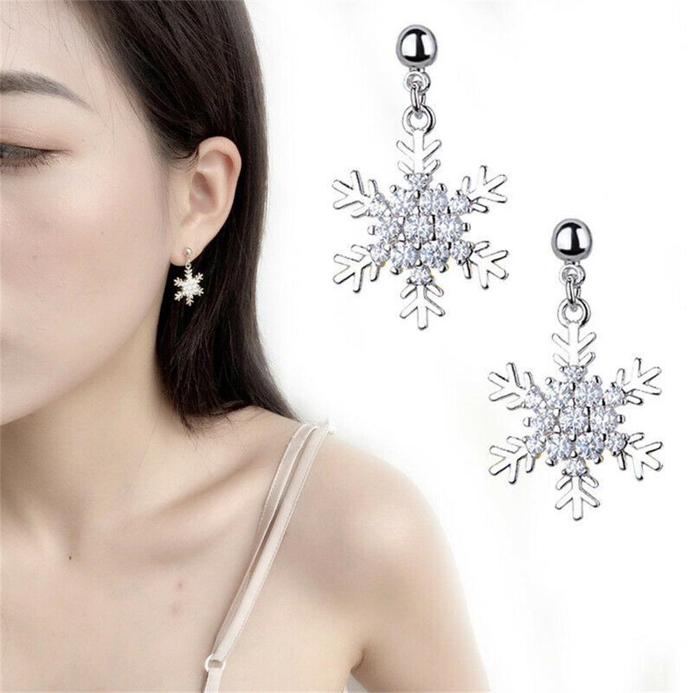 Solighter Anting Snowflake Stackable Perhiasan Natal Zircon