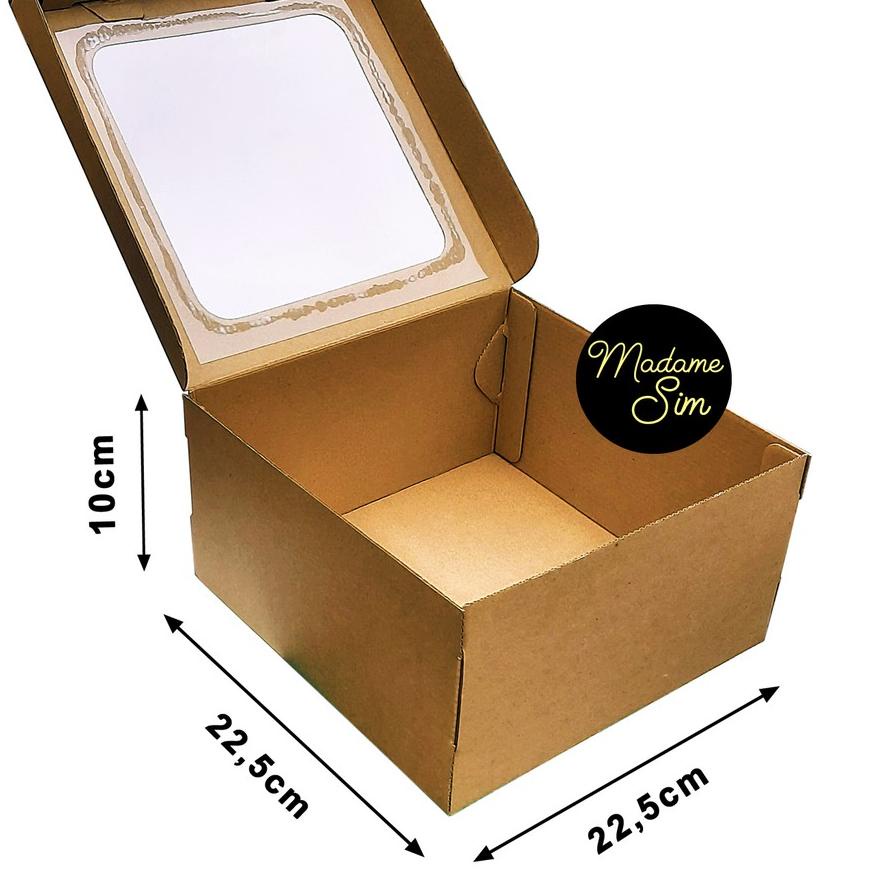

❊ KOTAK KUE - CAKE BOX 22 x 22 x 10 CM - COKLAT + JENDELA (ISI 10 PCS) ←