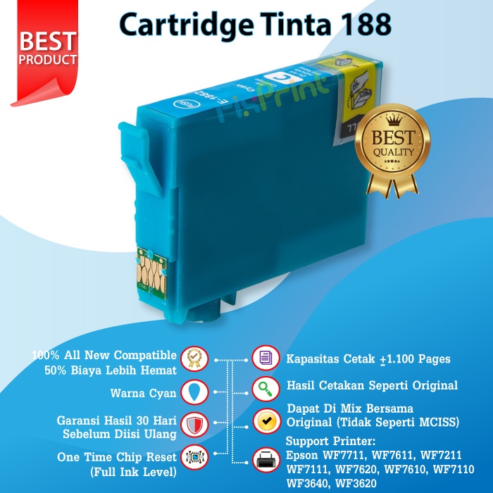 1 SET Cartridge Epson 188 T188 Compatible WF-7711 WF-7211 WF-7111