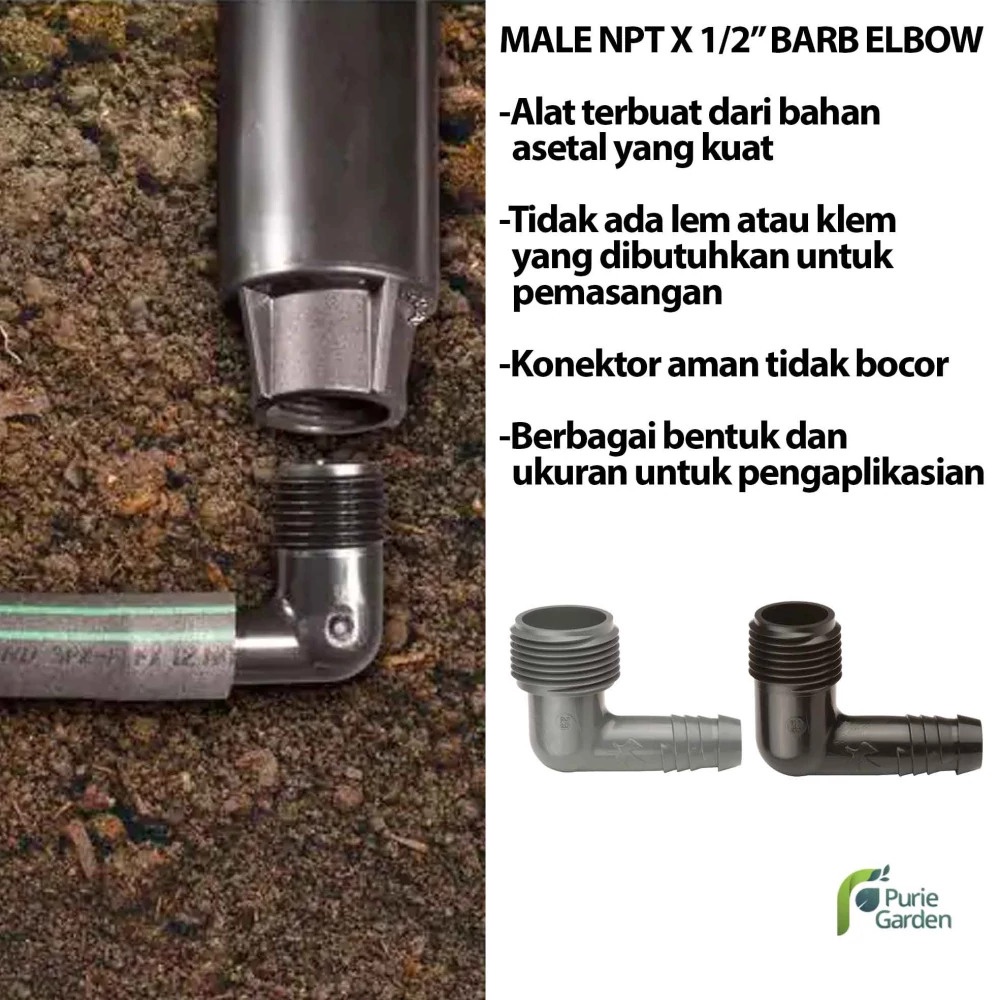 Male Elbow 1/2&quot; &amp; 3/4&quot; x selang 1/2&quot; Irigasi Rain Bird PG KDR