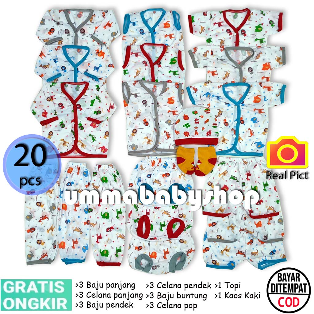 20 Pcs Paket Perlengkapan Baju Bayi Baru Lahir Celana Bayi Kado Setelan Anak Newborn Baby Gift Set Girl Boy Baju Bayi Perempuan Baju Bayi Laki Paket Hemat Baju Bayi Motif Lucu