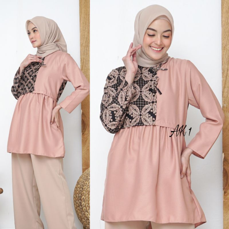 Atasan Batik Wanita Kerja Dolby Dolbi Dobby Doby M L XL XXL L4 L5 Modern dan Terbaru 2021-Monica blouse