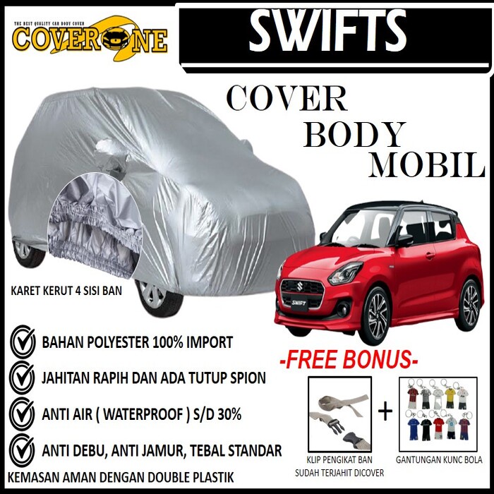 Selimut Sarung Body Cover Mobil Swift / Mantel Penutup Mobil Swift / Cover Mobil Outdoor Indoor / Selimut Mobil / Sarung Mobil / Cover Mobil Waterproof Anti Air Free Pengikat Ban