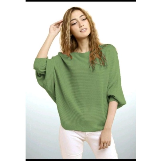 [Best Seller]_Blouse Rajut &quot; HANNA&quot; Batwing / Atasan Rajut Wanita Model Kelalawar / Baju Kalong Knit Premium (BB-