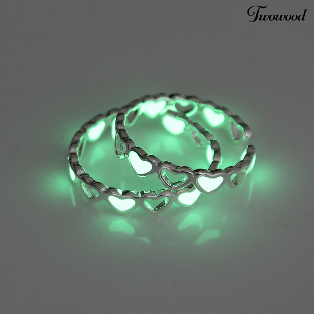 Twowood Finger Ring Skin-friendly Rust-proof Alloy Hollow Love Luminous Ring for Girl