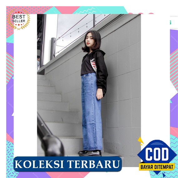 Cod Hw Celana Panjang Kulot Jeans Sobek Wanita High Waist Celana Highwaist Kekinian Cewek Bolong Lut