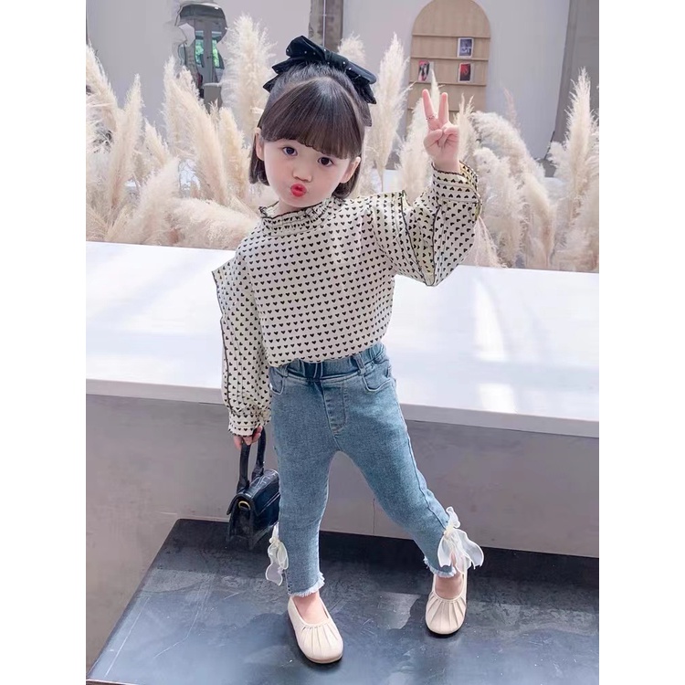 Celana Jeans Anak Perempuan Import  Premium Celana Panjang Anak Cewe Motif Pita