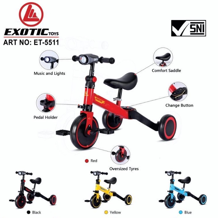 Sepeda Anak Roda Tiga Trycycle Aviator AT - 7905 Balance Bike 3 in 1 Push Bike, Exotic ET - 709 &amp; Exotic ET - 5511