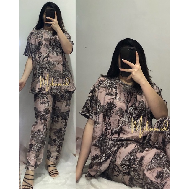 (COD) One set Piyama Abstrak Jumbo fit to Ld120cm | one set piyama rayon jumbo | one set pajamas Jumbo-DIOR 2 MAUVE LD120cm