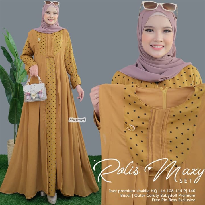 [ TERBARU ] Rolis Maxy Set / Gamis Ceruty Babydoll Full Puring / Setelan Muslim Gamis + Inner Termur