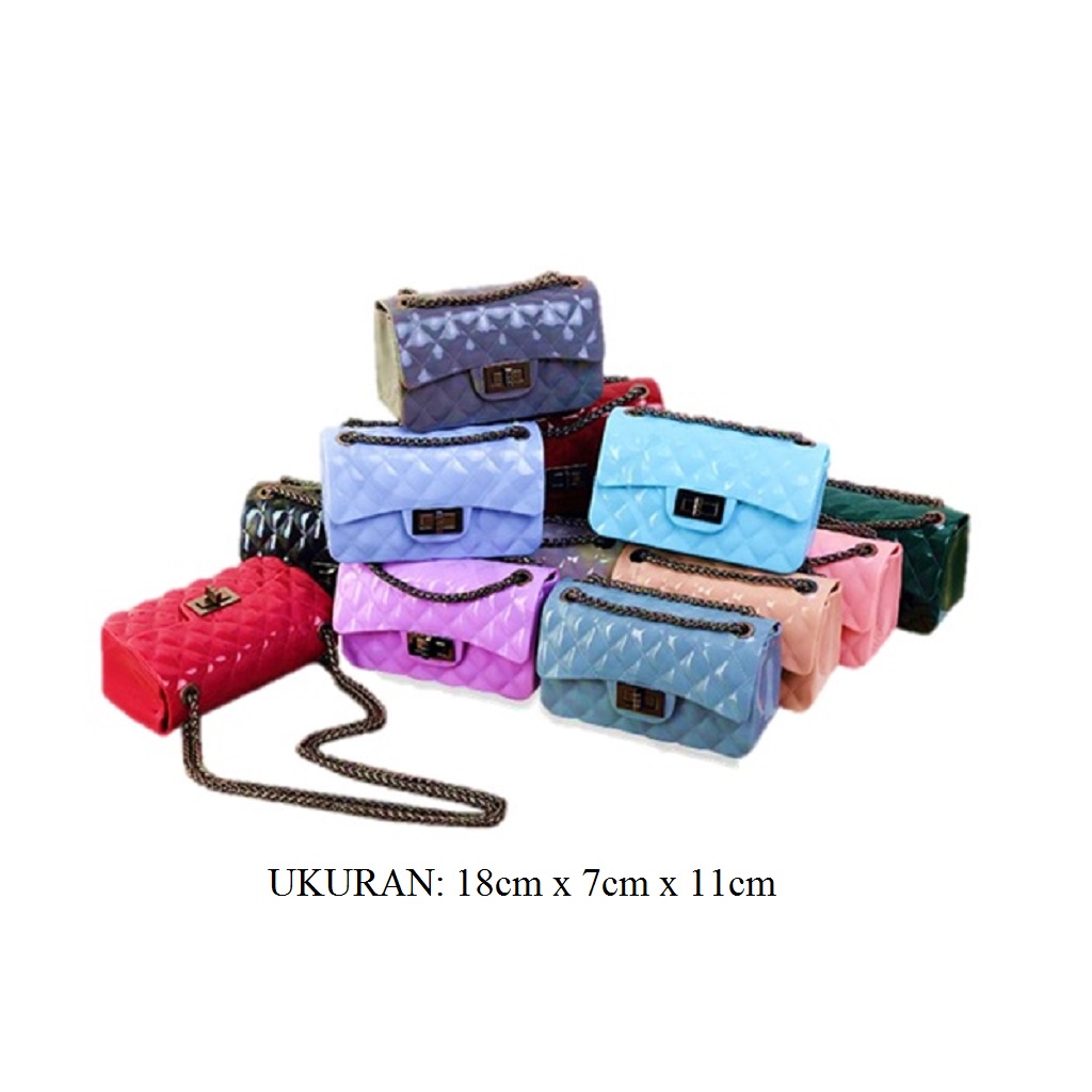 Tas Selempang Jelly Rantai Hitam Import