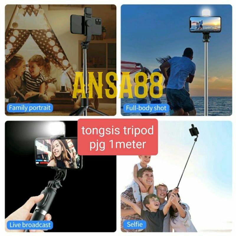 tongsis lampu panjang 1 meter H1S tongsis tripod bluetooth lampu selfie remote selfie stick tripod H1S