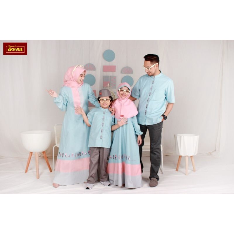 DANNIS Terbaru D' Shape Family Gamis Koko Sarimbit Biru Pink