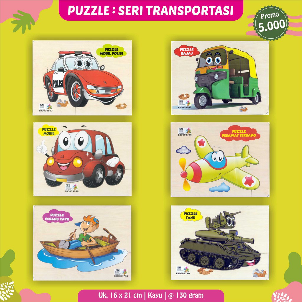 Mainan Edukasi Puzzle Kayu Puzzle Anak Puzzle Transportsi Mobil Polisi Bajaj Pesawat - PPLX