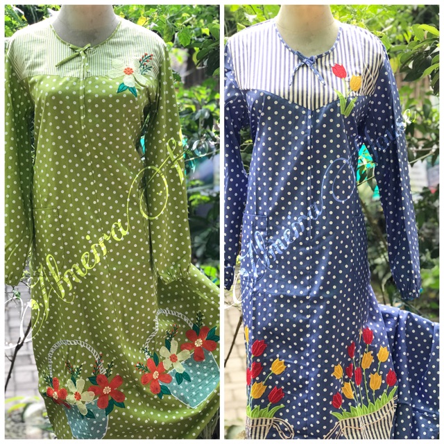 LONGDRESS/GAMIS/DASTER PANJANG BORDIR BUNGA KERANJANG KHAS MALANG KATUN JEPANG