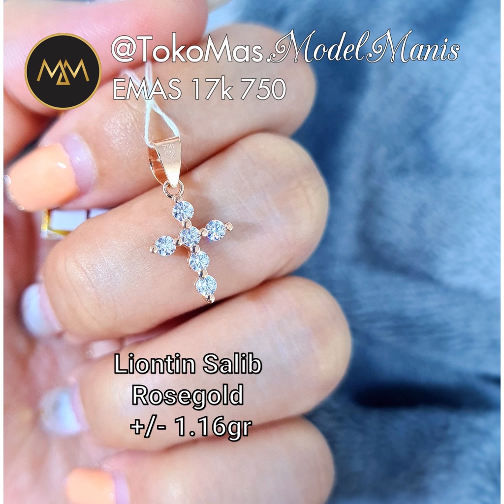Liontin Salib emas rosegold 750 kadar 17k