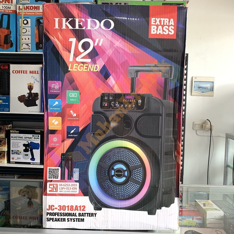 SPEAKER BLUETOOTH AMPLIMEETING IKEDO 12INCH 12IN BONUS 2 MIC WIRELESS SPEAKER PORTABLE EXTRA BASS