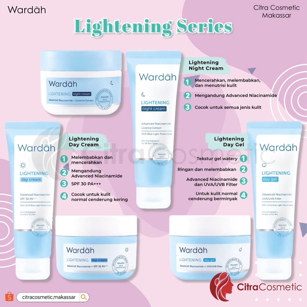 Wardah Lightening Series 125ML  | Day | Night Cream Face Serum Wash Foam Mask Scrub Toner Milk Cleanser Gentle Wash Micellar