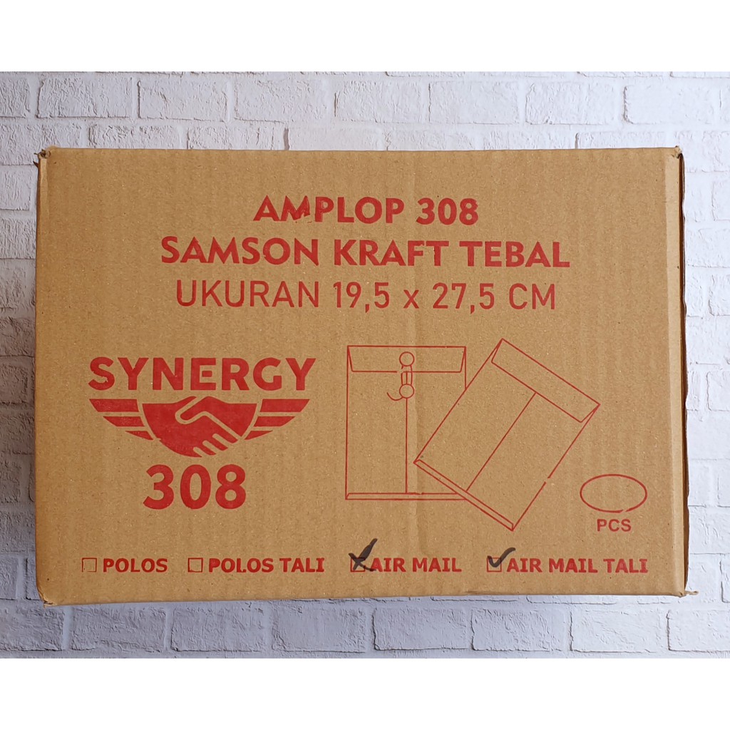 100 Lembar Amplop Coklat Synergy Airmail Tali 308 Uk 19,5 x 27,5 - Amplop Airmail Tali 308 Synergy