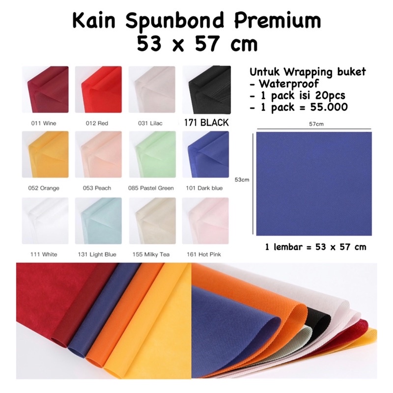 

Kain Spunbond Buket Premium Lembaran (53x57cm) Import / Pembungkus Bunga Spundbond / Flower Wrapping