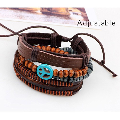 LRC Gelang Tangan Vintage Coffee Peace Symbol Shape Decorated Multilayer Bracelet