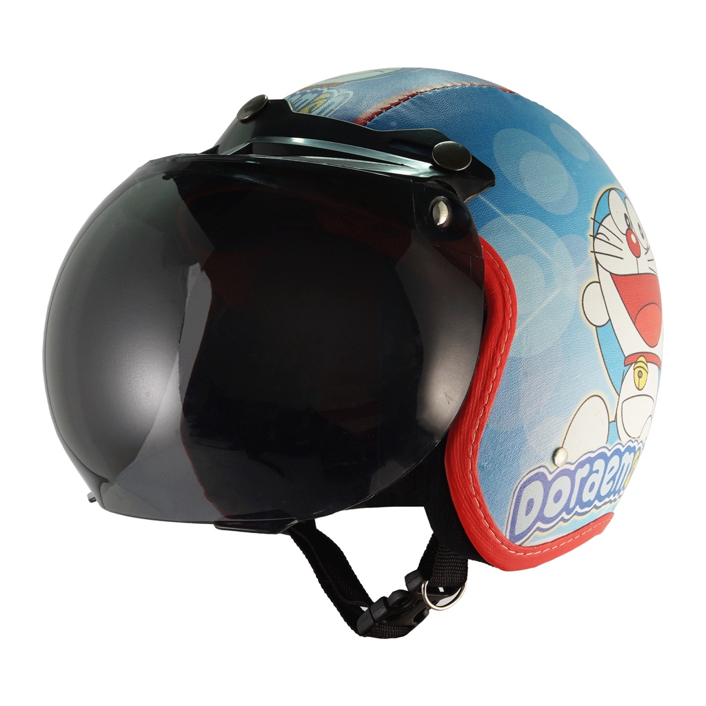 Helm Anak Bogo 2 3 4 5 6 Tahun Retro Junior Cowok Keren Motif Doraemon Biru Merah