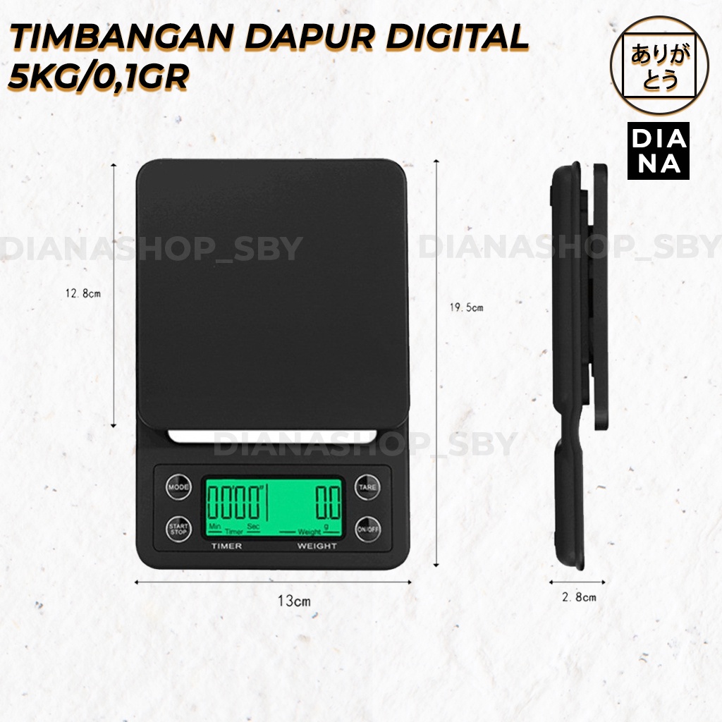 Timbangan Kopi Digital V60 Timer 5KG/0.1GR Drip Coffee Scale Kue Roti Baking