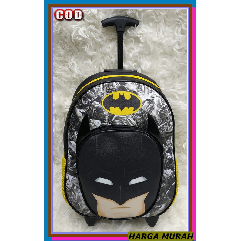 Tas Troli Trolley Dorong Ransel Sekolah Anak Tk Model Anak Peremp XO216 Batman Tas/Ransel Trolly Tk
