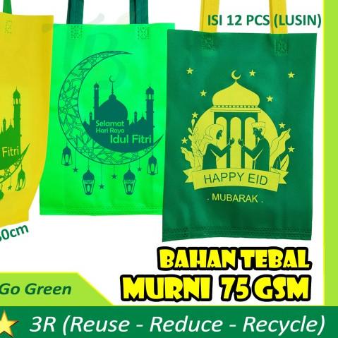 

♨ Goodie Bag Tas Spunbond Lebaran & Idul Fitri bukan paper bag paperbag - Hijau Daun, M ❉