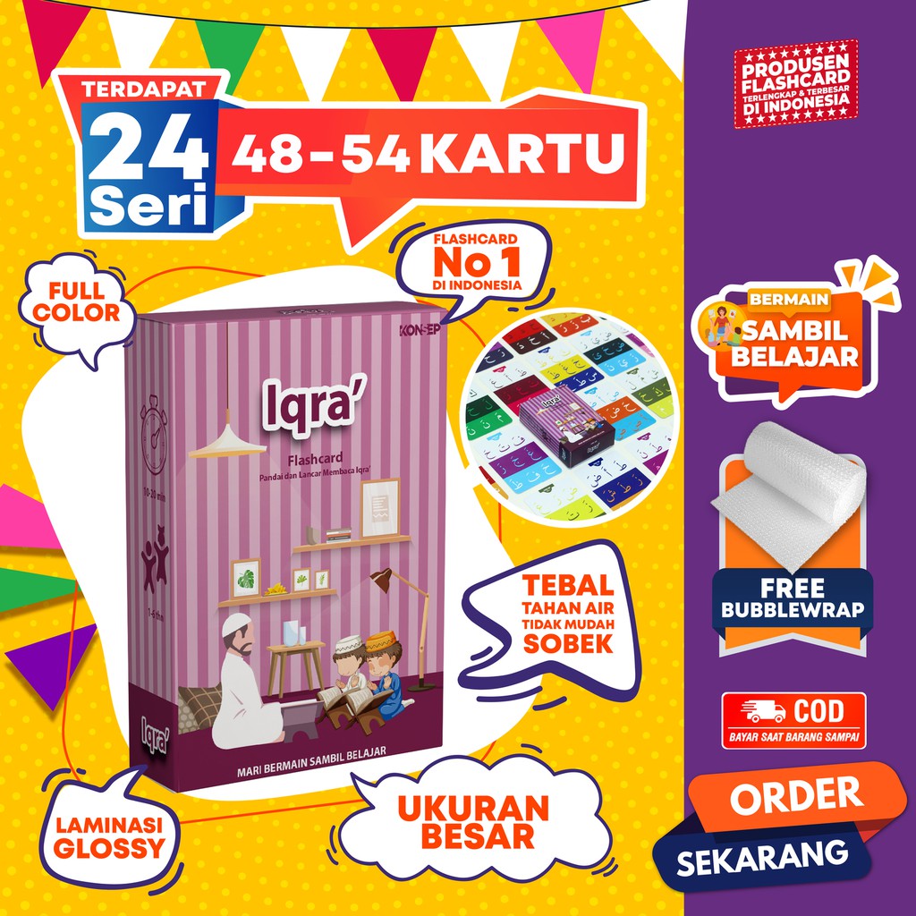 [1KG=10PCS] Konsep Flashcard Iqra' / Flash Card / Mainan Edukasi Kartu Pintar Anak