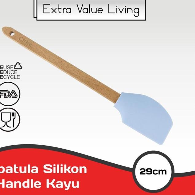 ☂ CYPRUZ Spatula Silikon Gagang Kayu/ Sendok Serving Silikon EVL-AM-1003 ❋