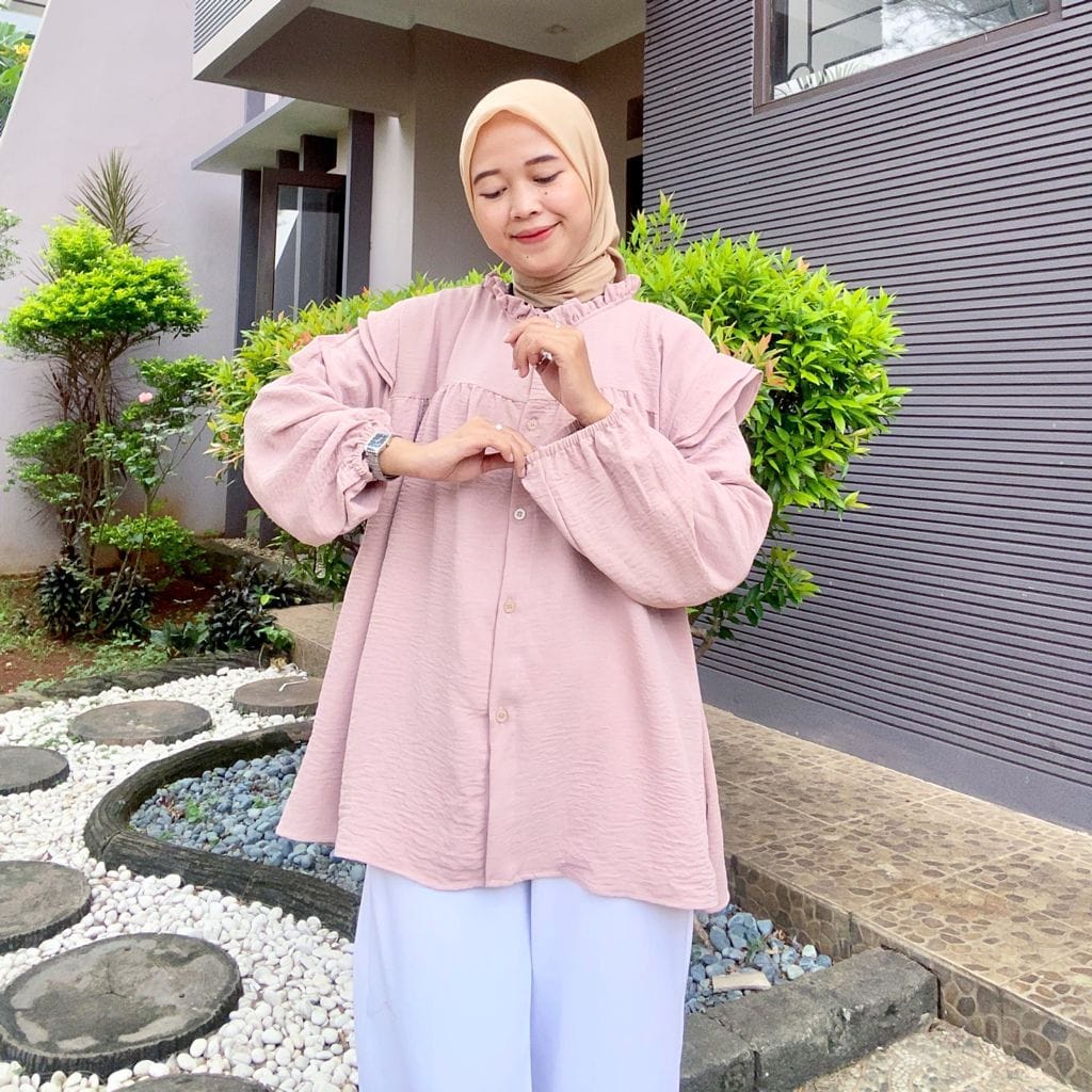 BEFAST - ZEC OOTD Wanita Kemeja SACI / Kemeja RAmple Polos / Ruffle Plain / Kemeja Polos Keluaran Terbaru 2021 / Kemeja Casual Lengan Panjang / Kemeja Formal OOTD Wanita