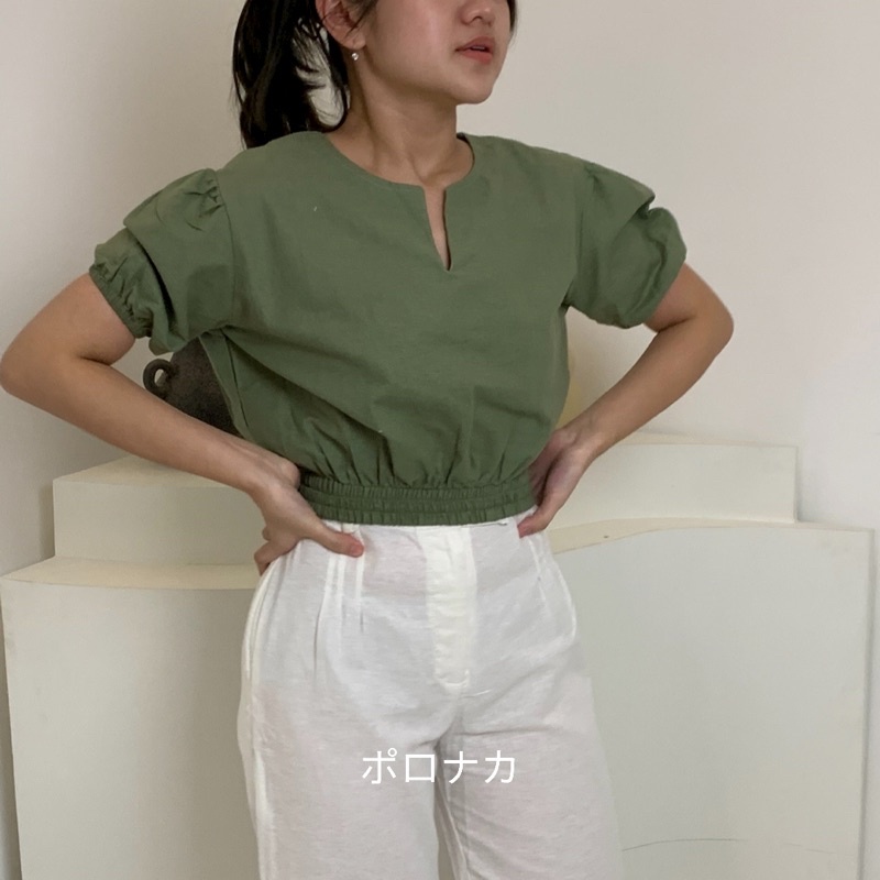 PORONAKA - SUKI Linen Crop Top with Puffy Sleeve